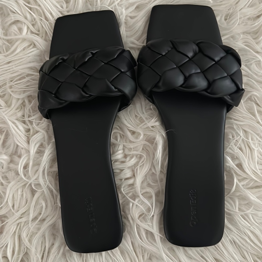 Open Edit Black Braided Slides
